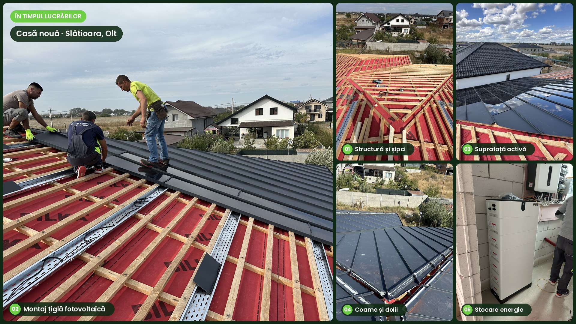 Montajul țiglei fotovoltaice eTile Flat la casa din Slătioara, în timpul lucrărilor